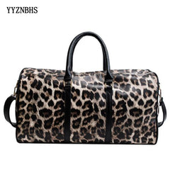 Leopard PU Leather Large Capacity Women Travel Bag Shoulder Organizer