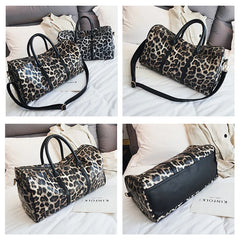 Leopard PU Leather Large Capacity Women Travel Bag Shoulder Organizer