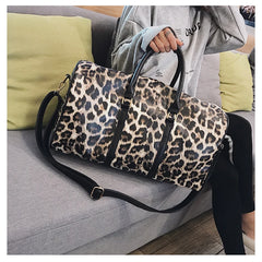 Leopard PU Leather Large Capacity Women Travel Bag Shoulder Organizer