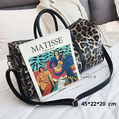 Leopard PU Leather Large Capacity Women Travel Bag Shoulder Organizer