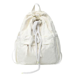 Women Canvas Vintage Drawstring Book Bag Brown College Backpack