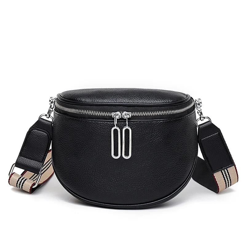 Women Crossbody Bags Solid Wide Band Chest Pack Leather Phone Banana Bags