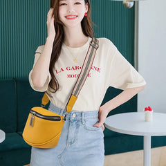 Women Crossbody Bags Solid Wide Band Chest Pack Leather Phone Banana Bags