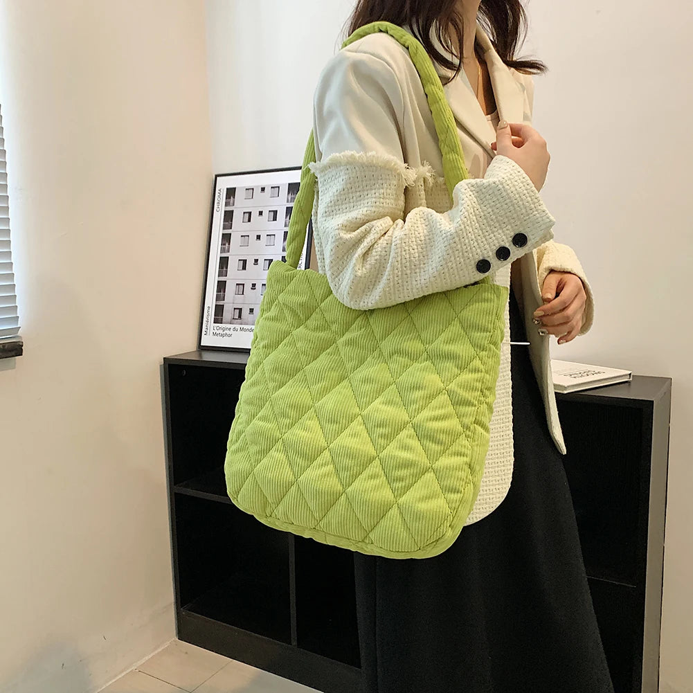 Women Corduroy Shopper Bag Casual Shoulder Tote Purse Clutch