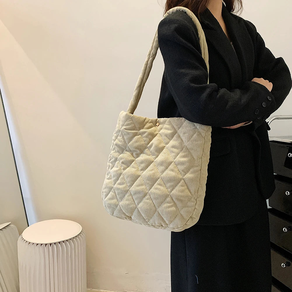 Corduroy Reusable Totes Big Capacity Shoulder Bags