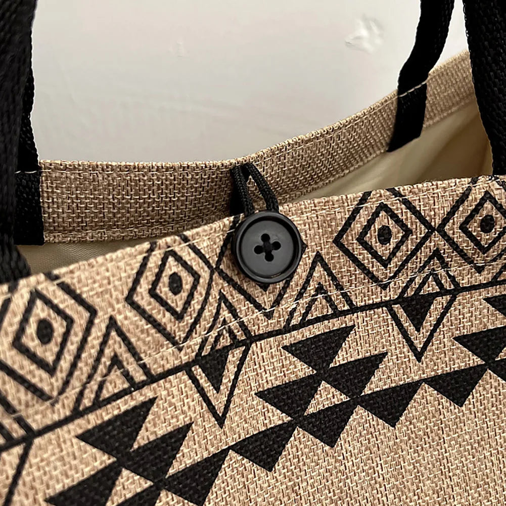 Vintage Burlap Beach Bag Linen Tote Shoulder Bag