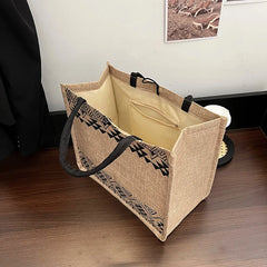 Vintage Burlap Beach Bag Linen Tote Shoulder Bag