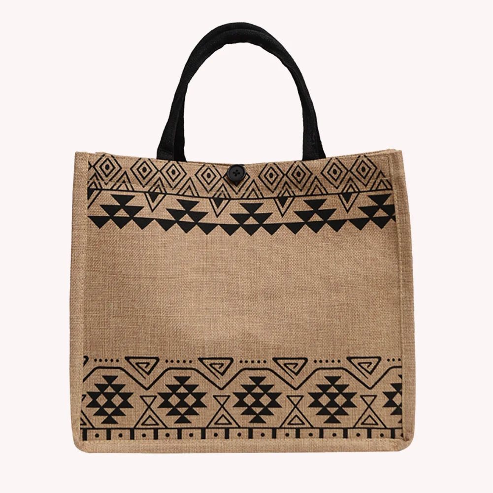 Vintage Burlap Beach Bag Linen Tote Shoulder Bag