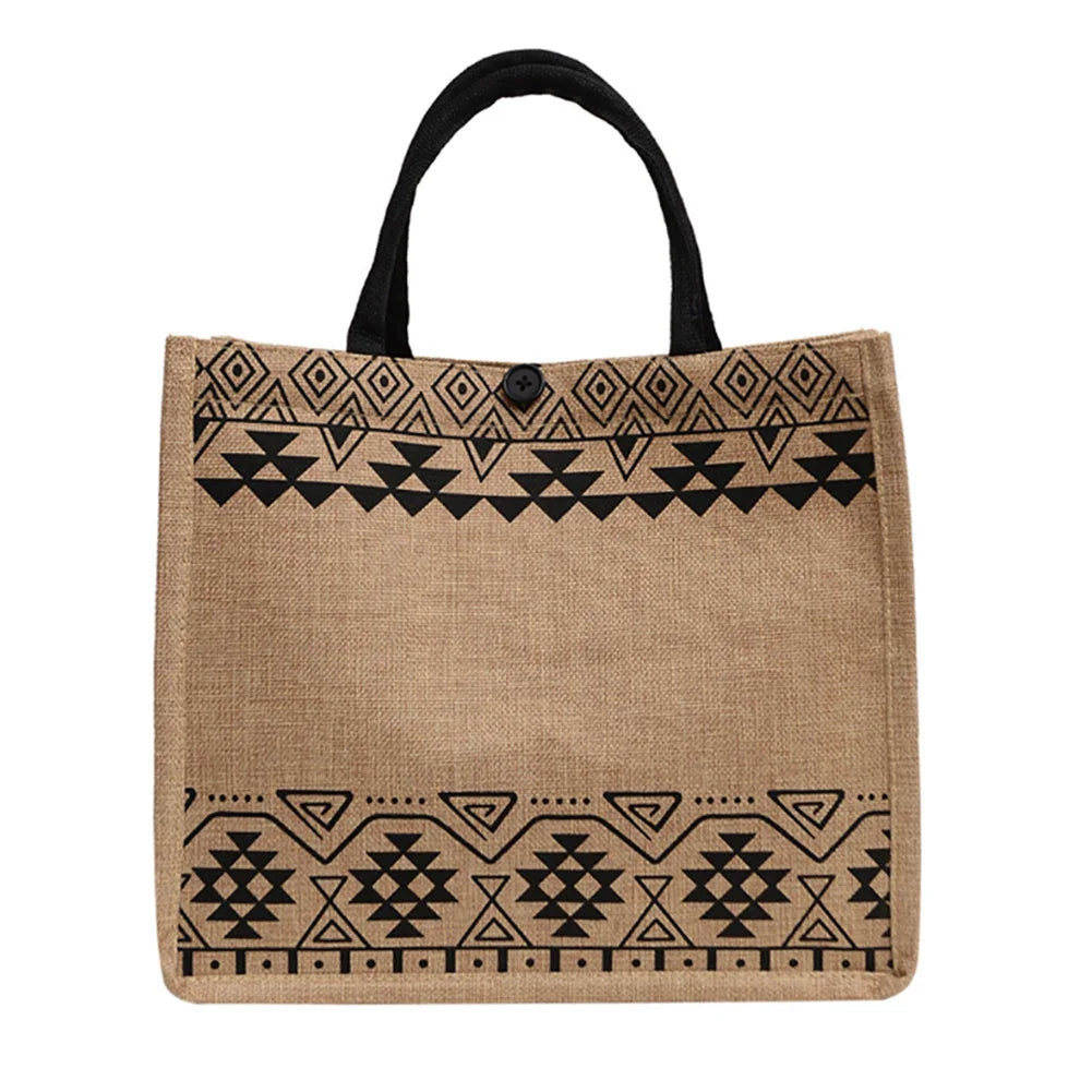 Vintage Burlap Beach Bag Linen Tote Shoulder Bag