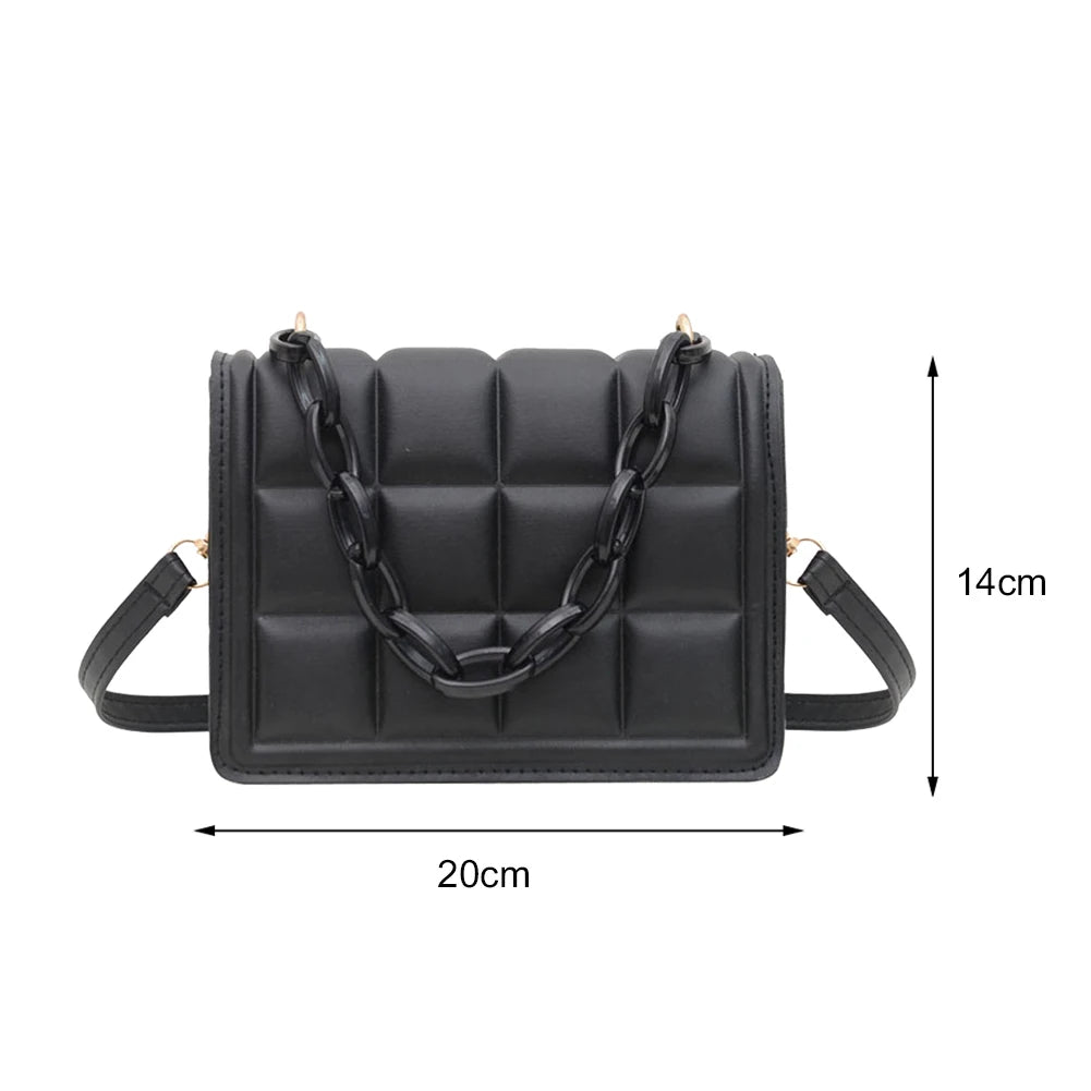 Vintage Solid Shoulder Crossbody Messenger Bag with Thick Chain