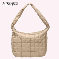 Vintage Checkered Nylon Shoulder Bag Solid Tote Handbag