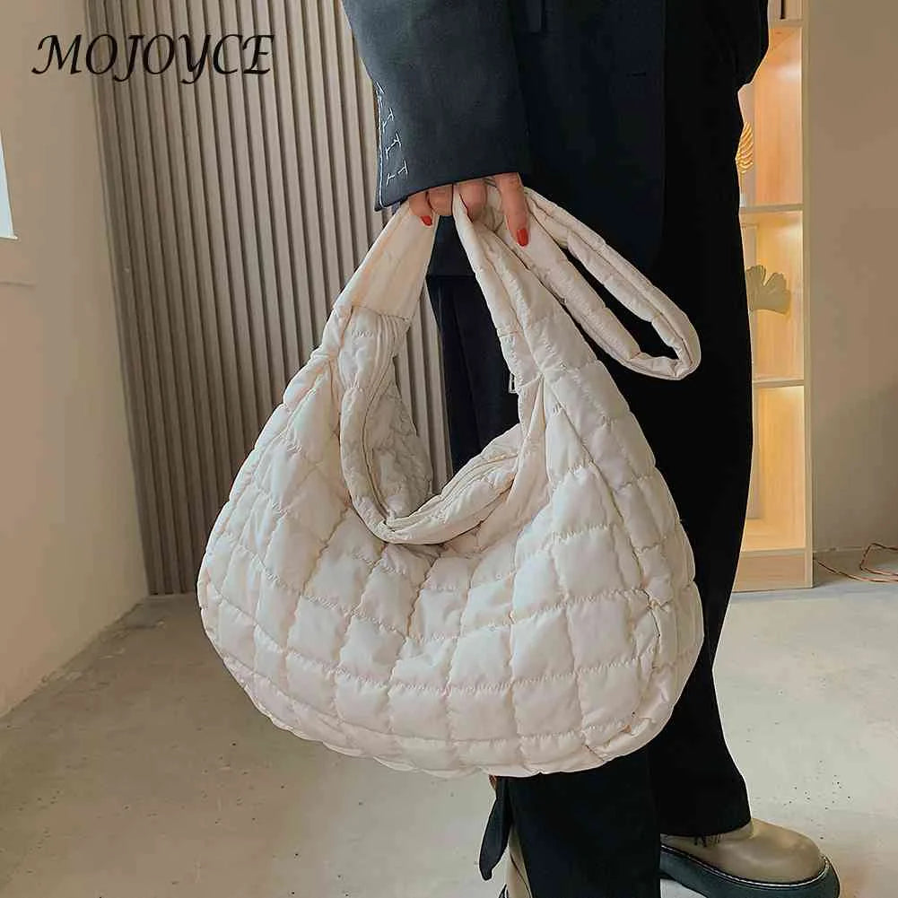 Vintage Checkered Nylon Shoulder Bag Solid Tote Handbag
