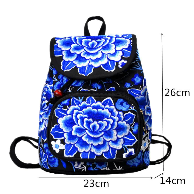 Vintage Embroidery Backpack Female Shoulder Bag Chinese National Canvas Backpack