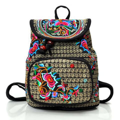 Vintage Embroidery Backpack Female Shoulder Bag Chinese National Canvas Backpack