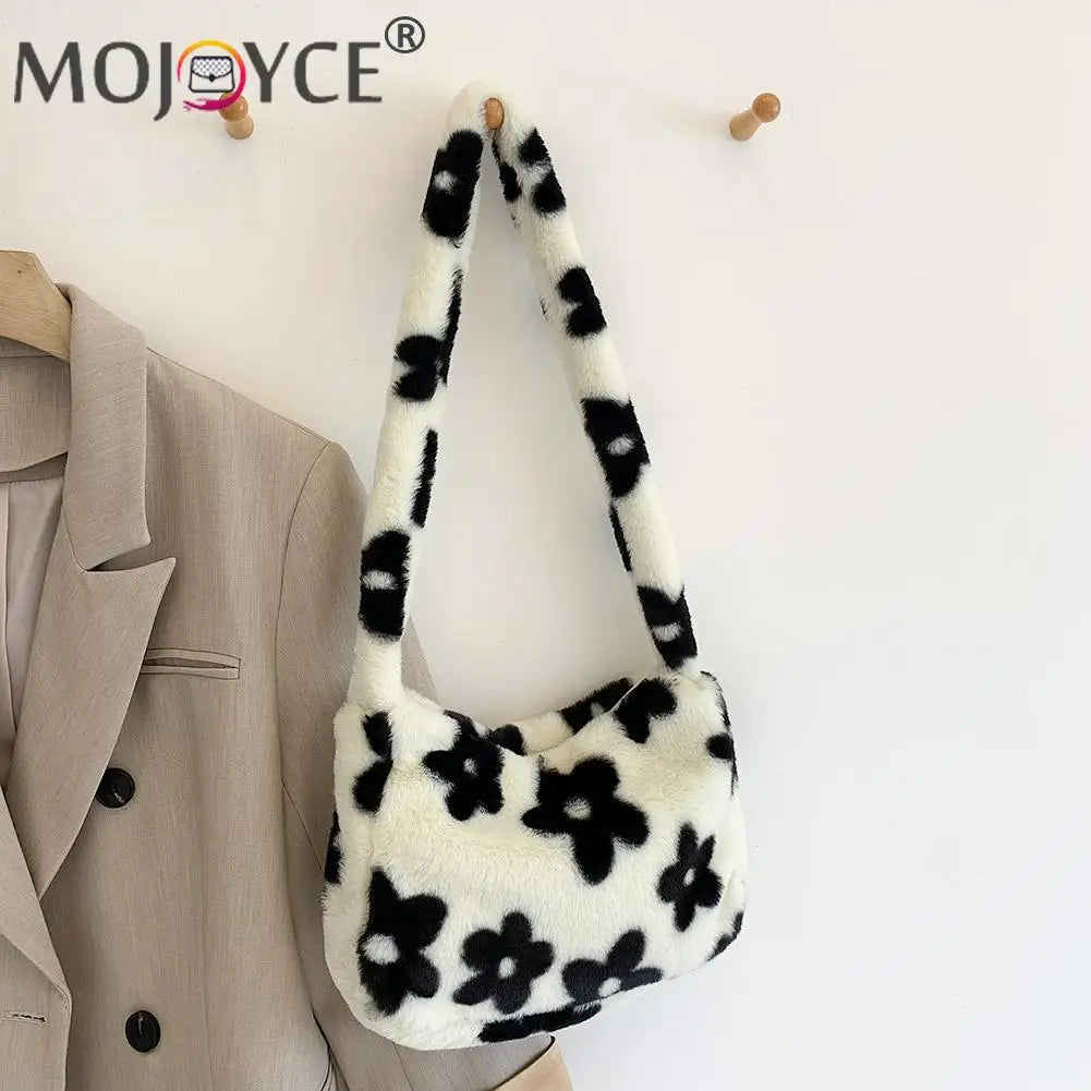 Vintage Flower Printing Crossbody Bag Plush Autumn Winter Soft
