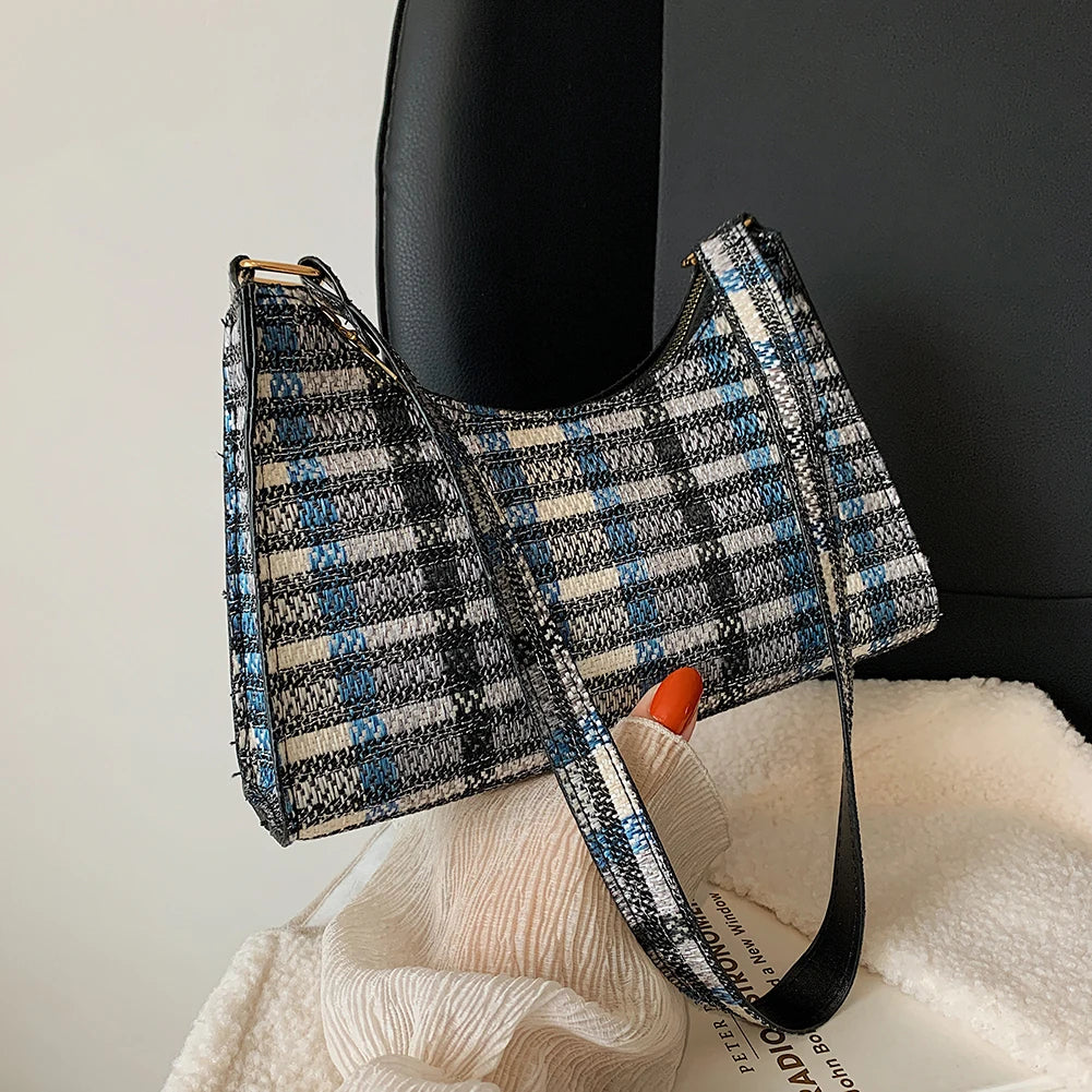 Vintage Lattice Pattern Shoulder Bag Cotton Handbag Ladies Casual Tote