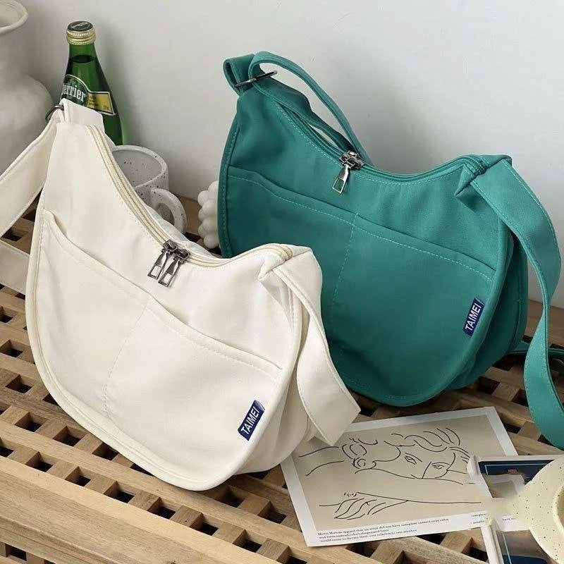 Vintage Messenger Bag Small Tote Dumpling Bag Zipper Student Literary Shoulder B