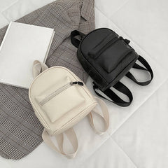 Vintage PU Leather Small Backpack Mini School Bags Solid Shoulder Rucksack