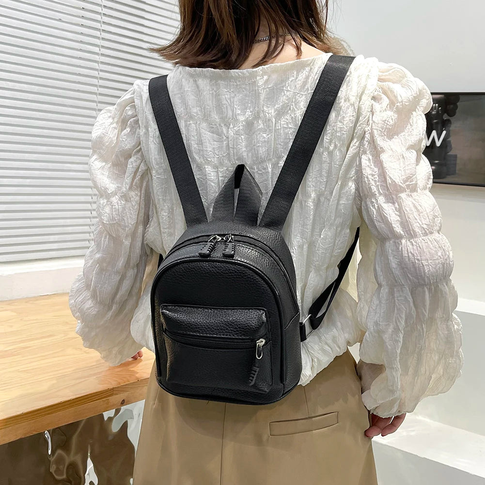 Vintage PU Leather Small Backpack Mini School Bags Solid Shoulder Rucksack