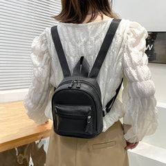 Vintage PU Leather Small Backpack Mini School Bags Solid Shoulder Rucksack