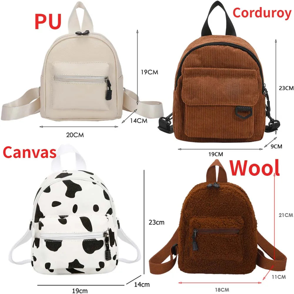 Vintage PU Leather Small Backpack Mini School Bags Solid Shoulder Rucksack