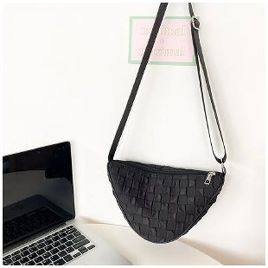 Vintage PU Shoulder Bag Lattice Print Composite Solid Mini Round Purse Handbag