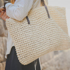 Vintage Rattan Shoulder Bag, Bohemia Tote for Beach Holiday