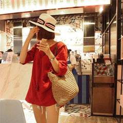 Vintage Rattan Shoulder Bag, Bohemia Tote for Beach Holiday