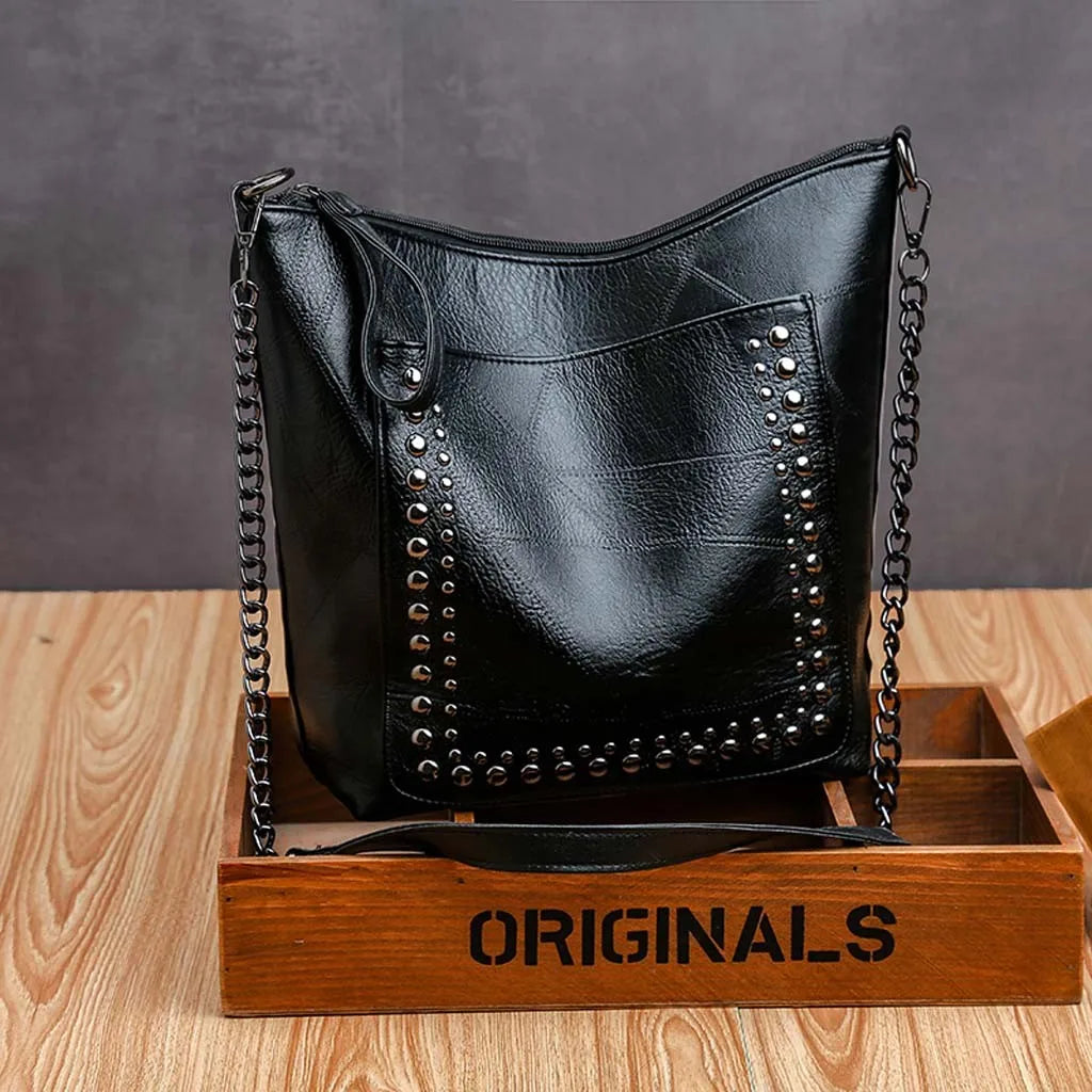 Vintage Rivet Crossbody Bag Large Capacity Shoulder Messenge