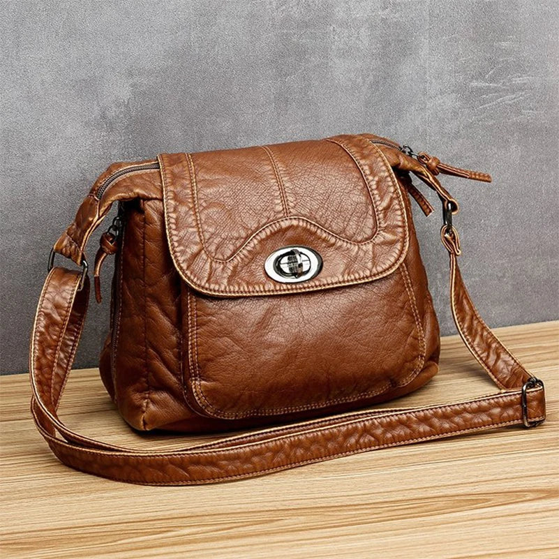 Women Vintage Shoulder Bag Soft Leather Handbags Washed Purses Crossbody Bags