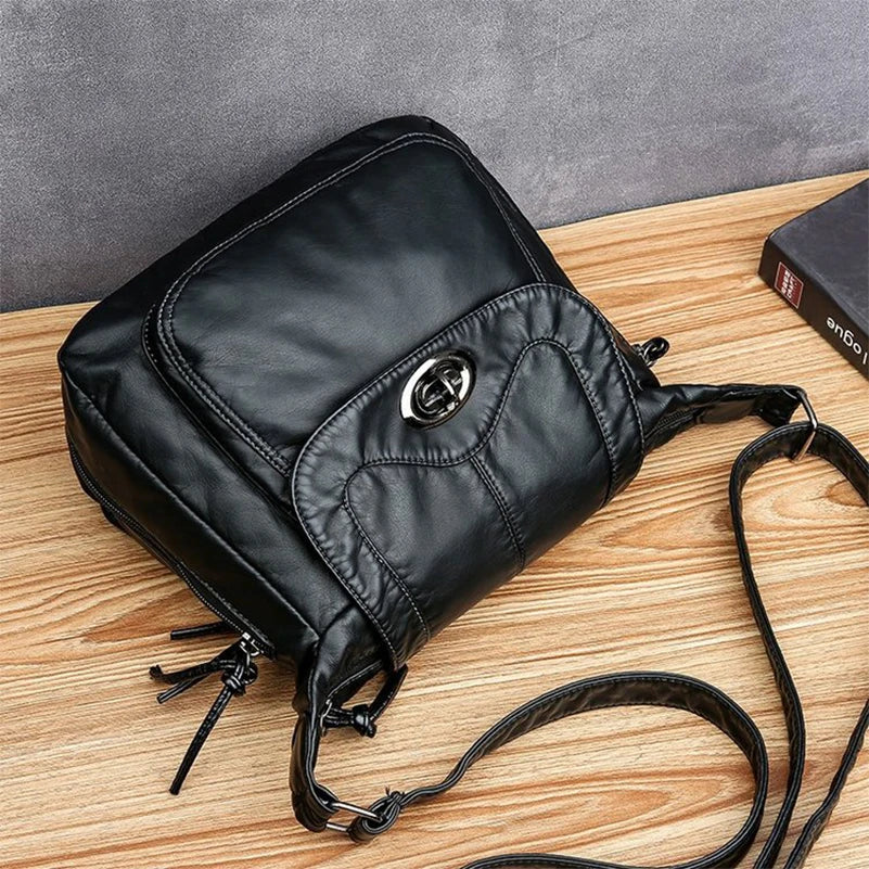 Women Vintage Shoulder Bag Soft Leather Handbags Washed Purses Crossbody Bags