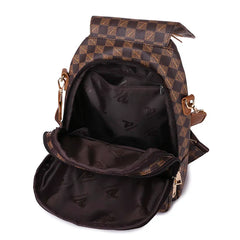 Vintage Style Leather Backpack Plaid Shoulder Bag for Women