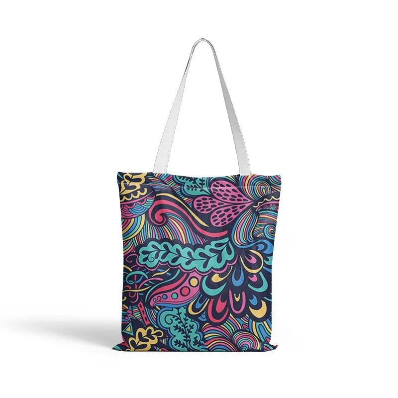Women Vintage Tote Canvas Bag Printed Shopping Bag Student Tote Canvas Bag