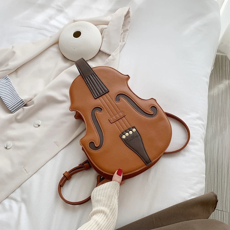 Women Violin Shape Leather Backpack Handbag Rucksack