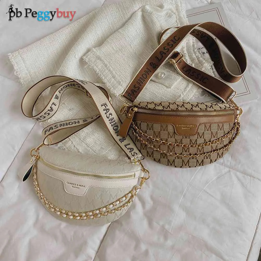 Women Waist Bag Canvas Belt Bag Printed Letter Shoulder Crossbody Chest Bag