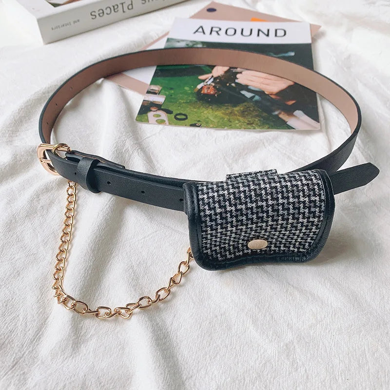 Chain Waist Belt Bag Grid Girl Fanny Pack Small Phone Pack