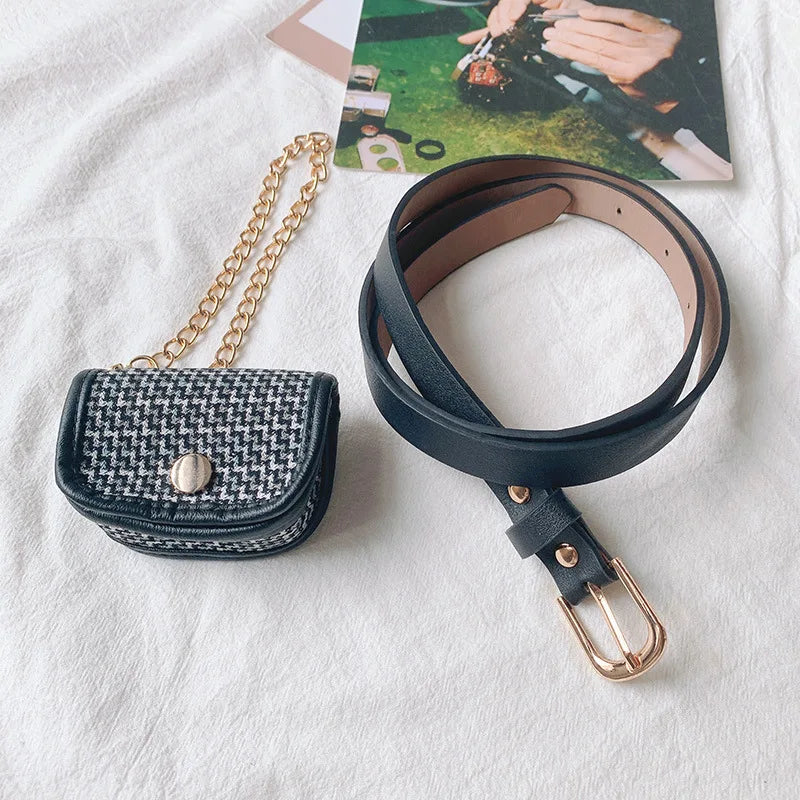 Chain Waist Belt Bag Grid Girl Fanny Pack Small Phone Pack