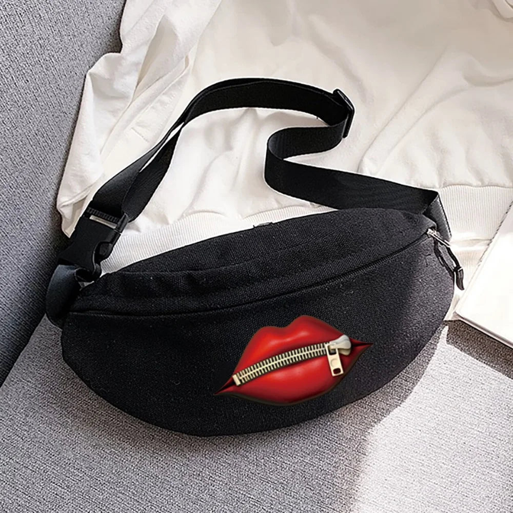 Youth Lip Printing Waist Bag for Running and Cycling