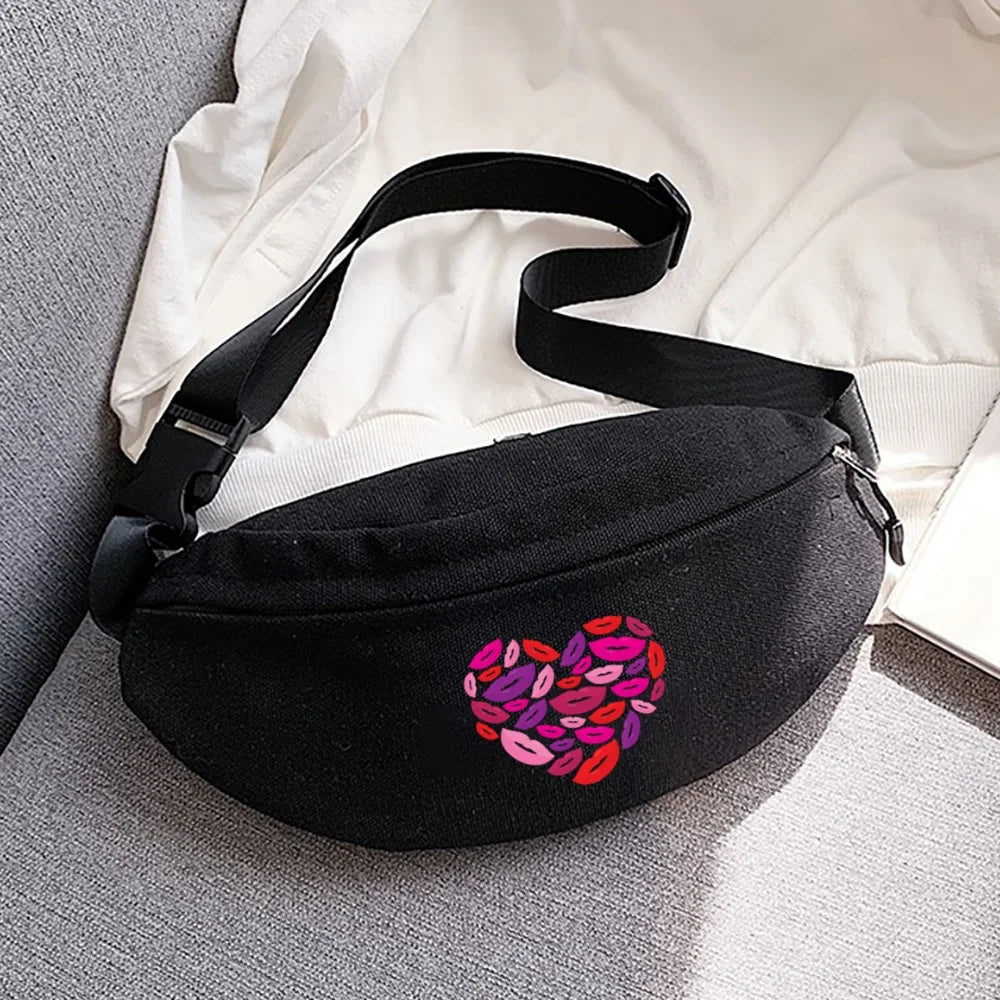 Youth Lip Printing Waist Bag for Running and Cycling