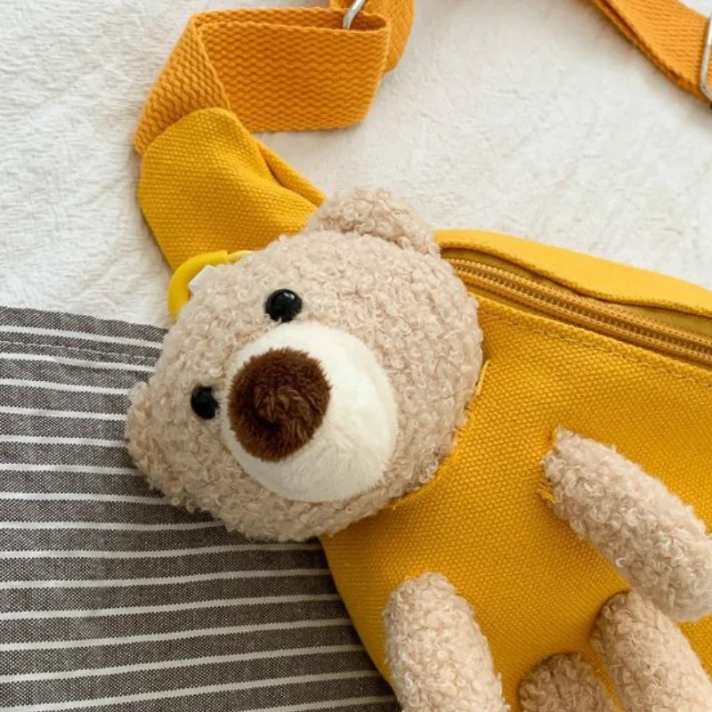 Women Canvas Waist Bag Chest Crossbody Teddy Bear Zipper Crossbody Bag