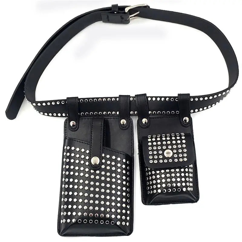 Women Waist Pack PU Leather Fanny Pack Punk Belt Bag Crossbody Bags