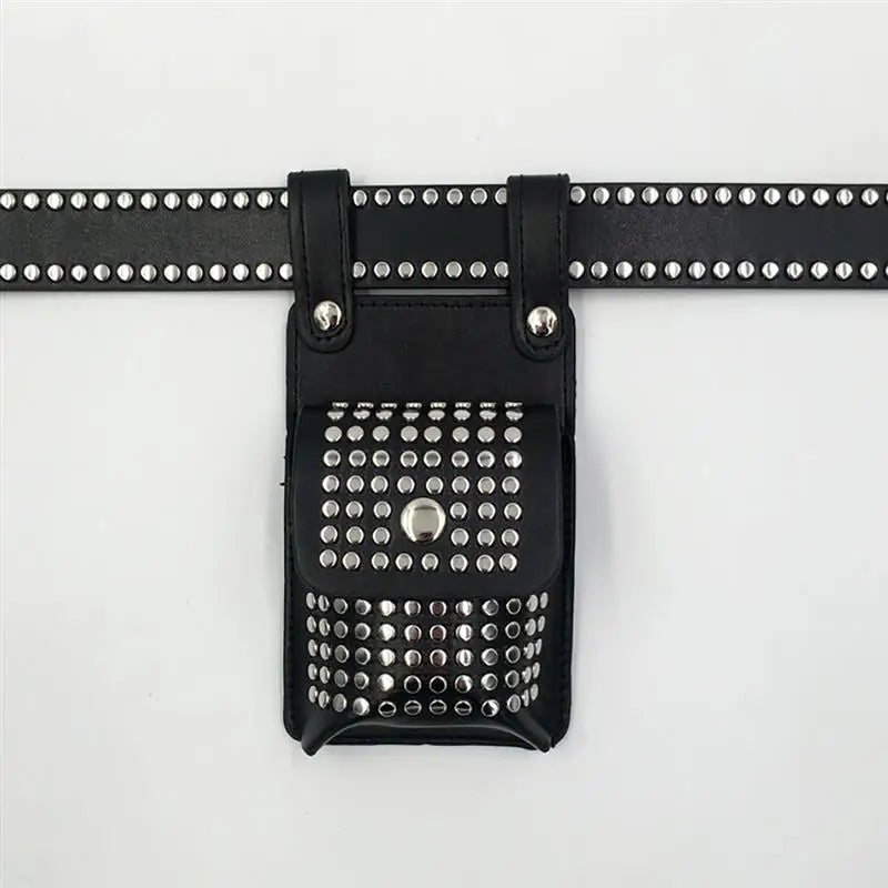 Women Waist Pack PU Leather Fanny Pack Punk Belt Bag Crossbody Bags