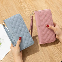 Women Wallet Long Crown Double Zipper Embroidery Thread Ladies Hand Wallet