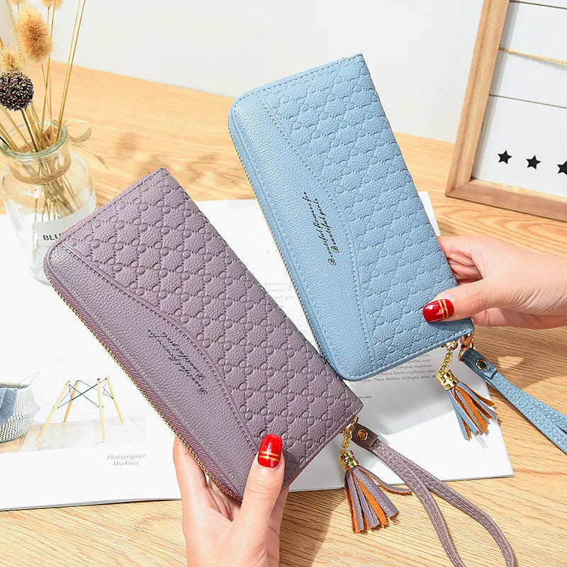 Long Plaid Zipper Ladies Wallet Multi-card Mobile Phone Bag