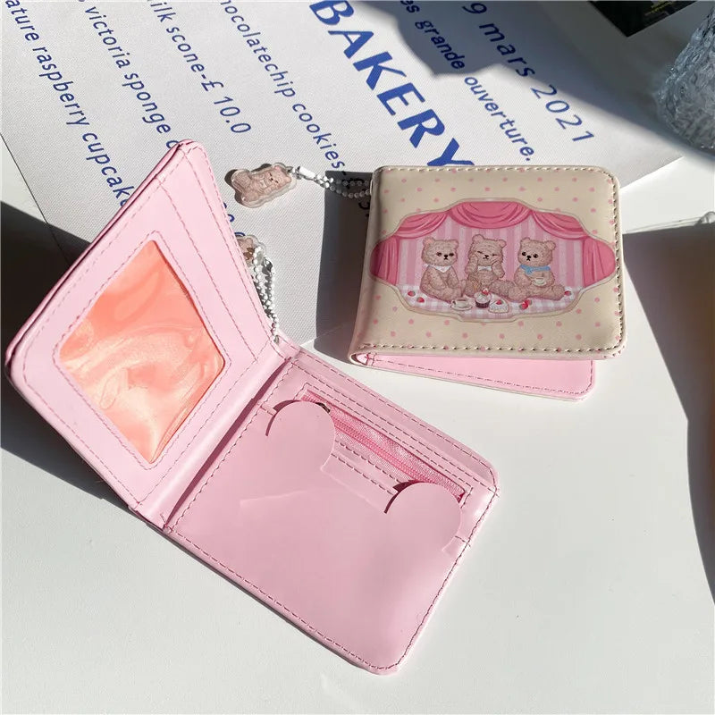 Vintage Bifold Clutch Women's Wallet with Bear Design
