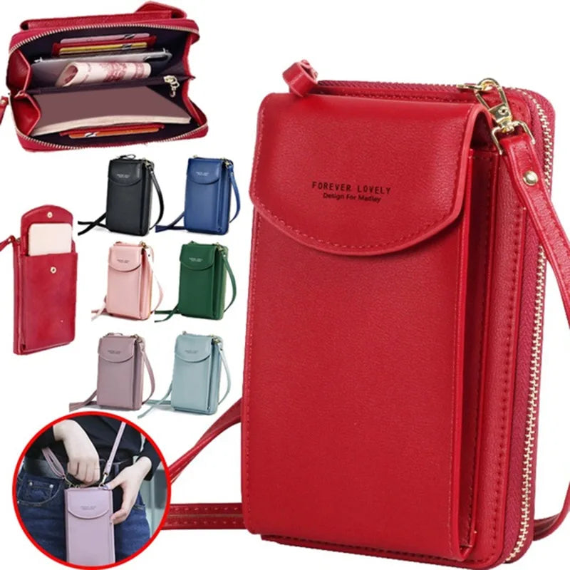 Mini Leather Shoulder Wallet with Phone Holder