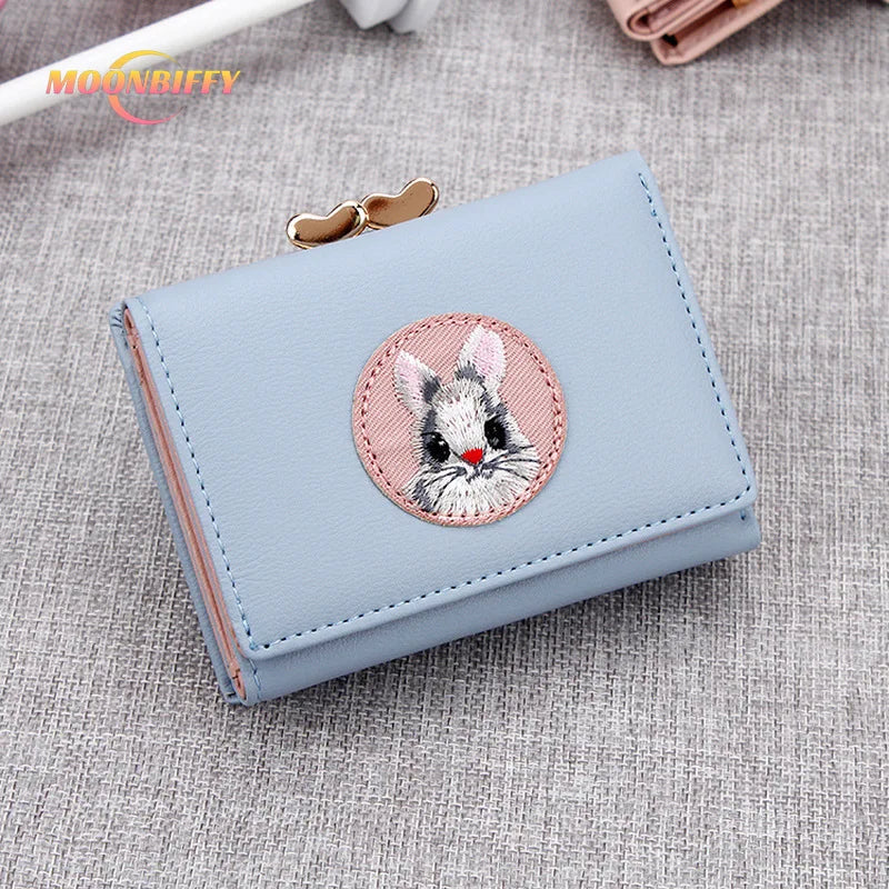 Small Rabbit Wallet Short PU Leather Solid Wallets Portefeuille Female