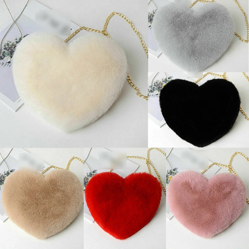 Women Heart Bag Chain Plush Love Wallet Crossbody