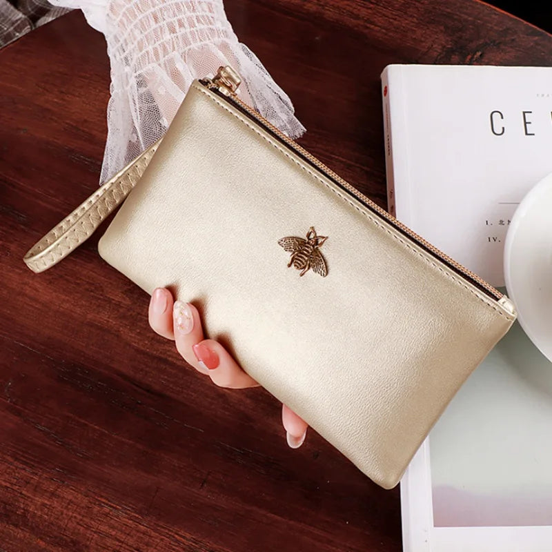 Women Wallets Bee Clutch Leather Zipper Long Wallet Ladies Wristlet