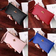 Women Wallets Bee Clutch Leather Zipper Long Wallet Ladies Wristlet